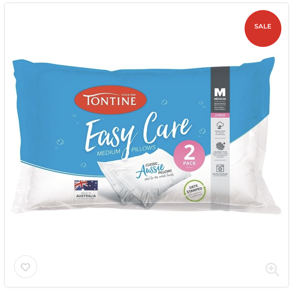 Tontine Easy Care Medium Pillows 2 Pack White Standard