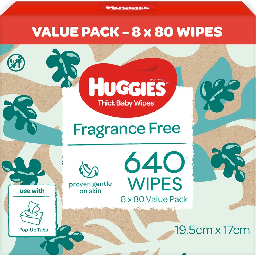 Huggies Thick Baby Wipes Fragrance Free 640 pack