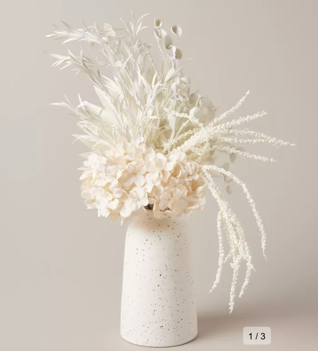 Faux Dried Natural Flower Arrangement In Speckle Vase