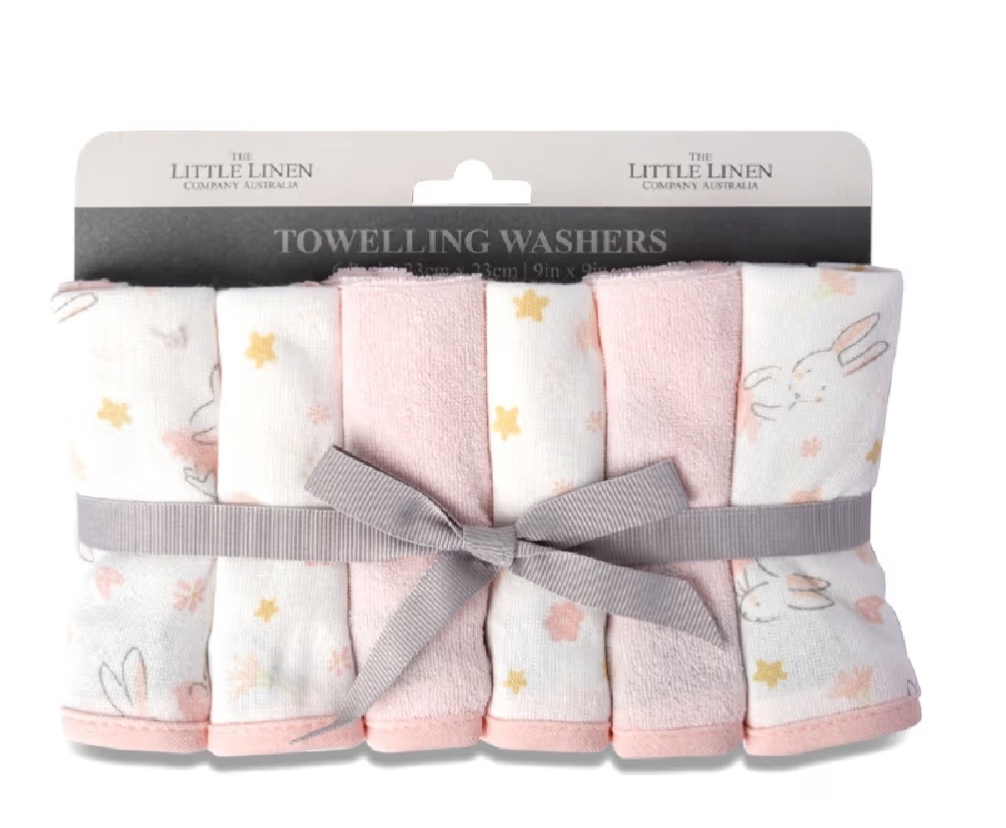 The Little Linen Co Towelling Wash Cloth Ballerina Bunny 6 Pack