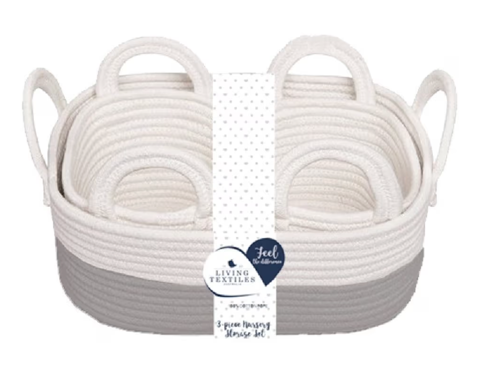 Living Textiles Cotton Rope Basket Grey 3 Piece