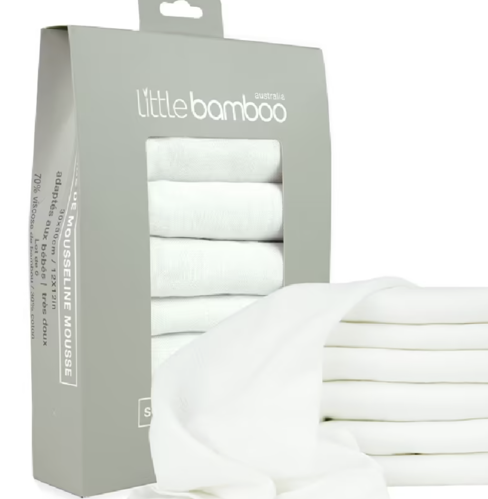 Little Bamboo Muslin Wash Cloth Natural 6 Pack.