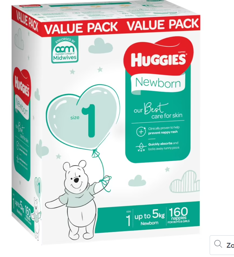 Huggies Nappies Mega Newborn Size 1 - 160 Pack