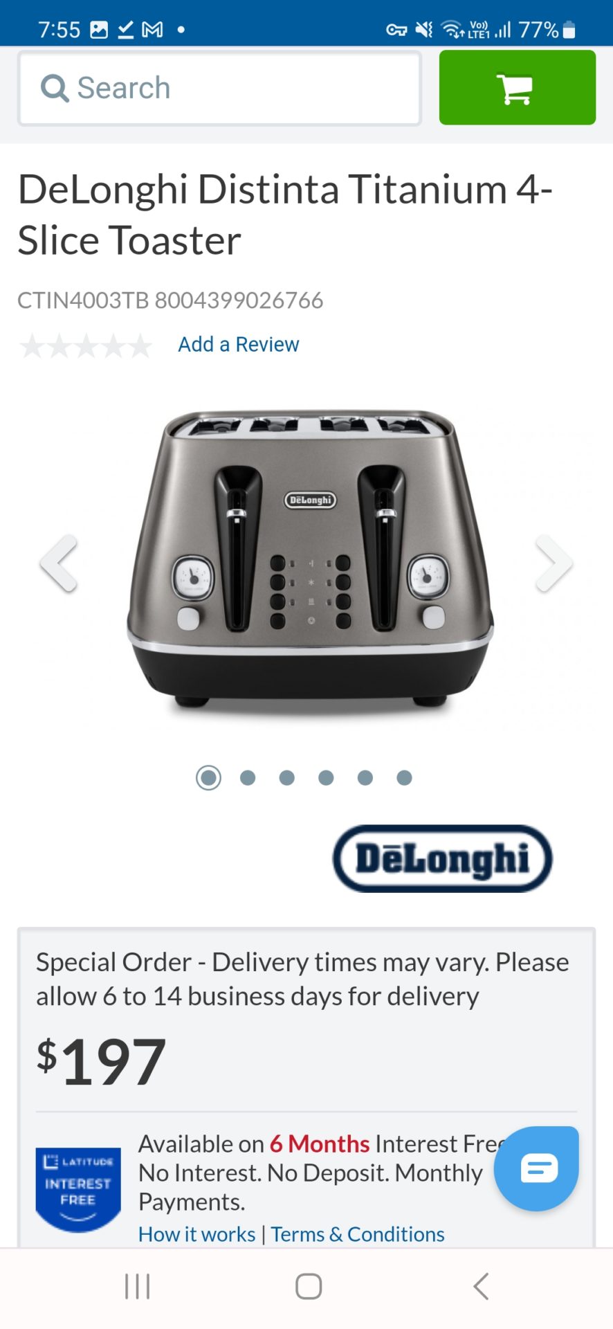 DeLonghi 4 slice toaster