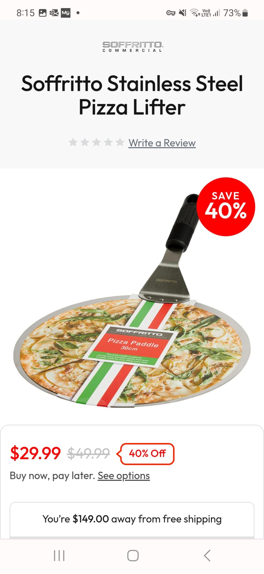 Soffritto stainless steel pizza lifter