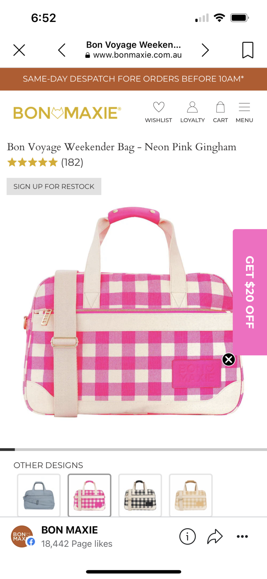 Bon Voyage Weekender Bag - Neon Pink Gingham