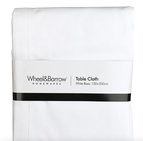 White Linen Table Cloth- Wheel & Barrow