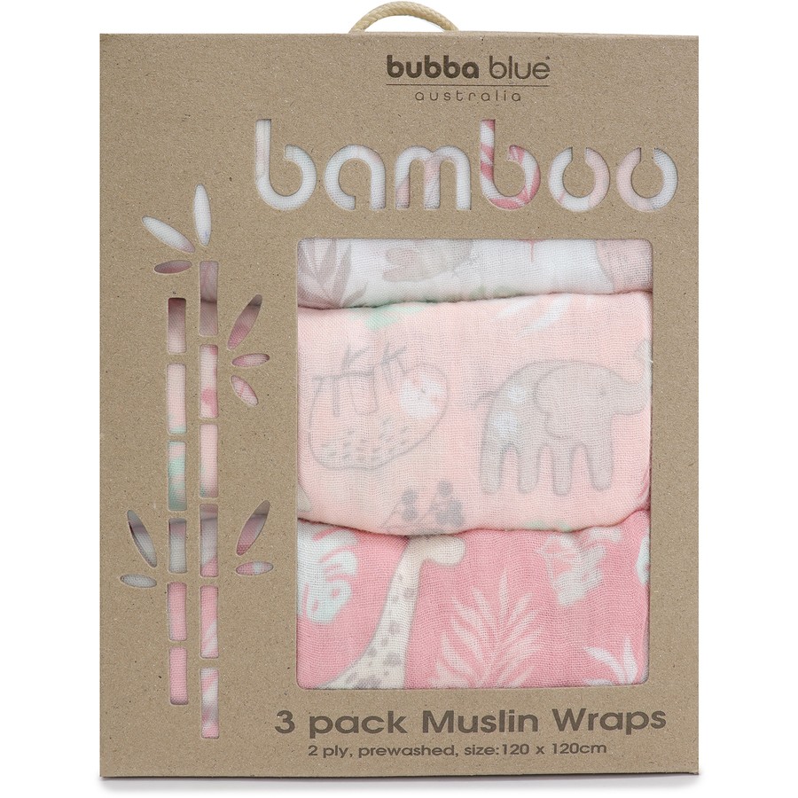 Bamboo Berry by Bubba Blue Muslin Wraps 3 Pack