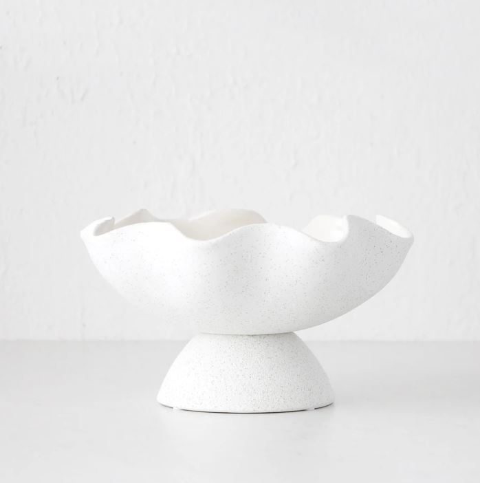 RIPPLE WHITE PEDESTAL BOWL | 30CM | CERAMIC