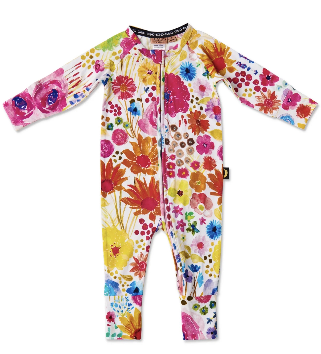 FIELD OF DREAMS IN COLOUR ORGANIC LONG SLEEVE ZIP ROMPER