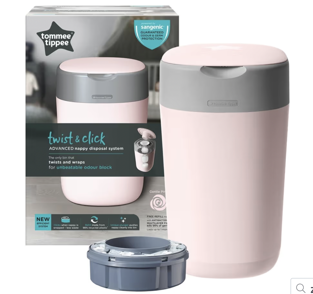 Tommee Tippee Twist & Click Nappy Disposal Unit - Pink