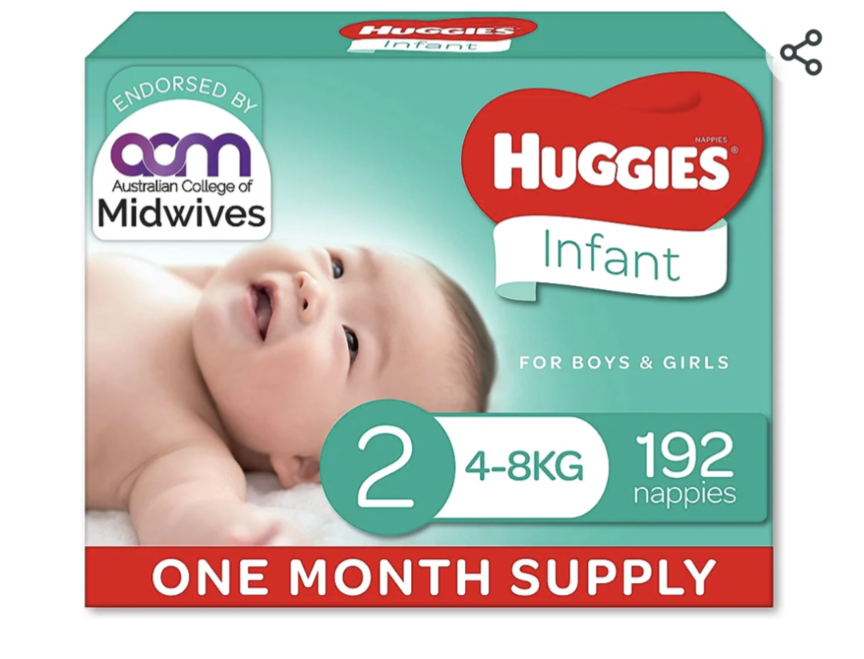 192 Nappies Size 2 - Huggies Infant