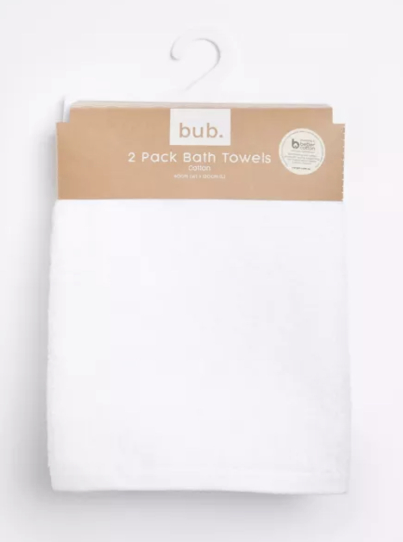 bubs. Towel twin pack - white