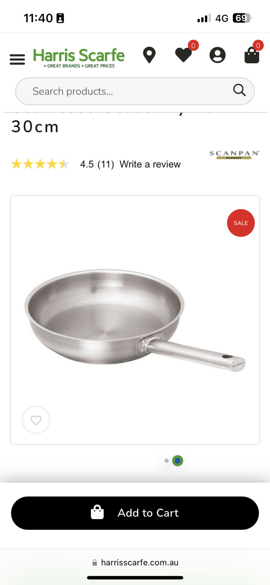 Stainless steel frying pan 30cm