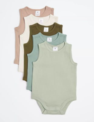 Baby Organic Cotton Rib Sleeveless Bodysuits 5 Pack