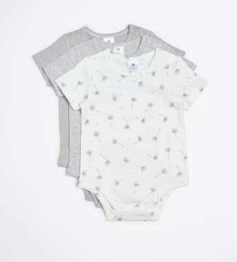 3 Pack Baby Organic Cotton Rib Bodysuits - Cream Dandlion