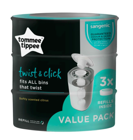 Tommee Tippee Twist & Click Nappy Disposal Unit Refill Cassette - 3 Pack