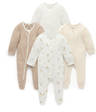 Pure Baby Vanilla Wattle Bee 4 Pack Zip Growsuit