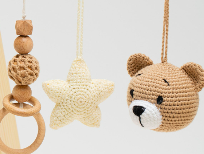 Etsy Activity Baby Play Gym, Wooden Toys With Handmade Hanging Crochet by KindWoodPecker