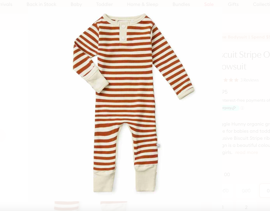 snuggle hunny Biscuit Stripe Organic Growsuit