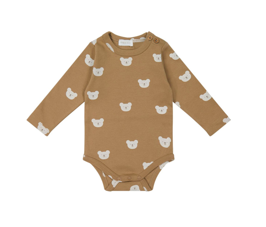 Jamie Kay NZ Organic Cotton Fernley Long Sleeve Bodysuit - Bears Caramel Cream