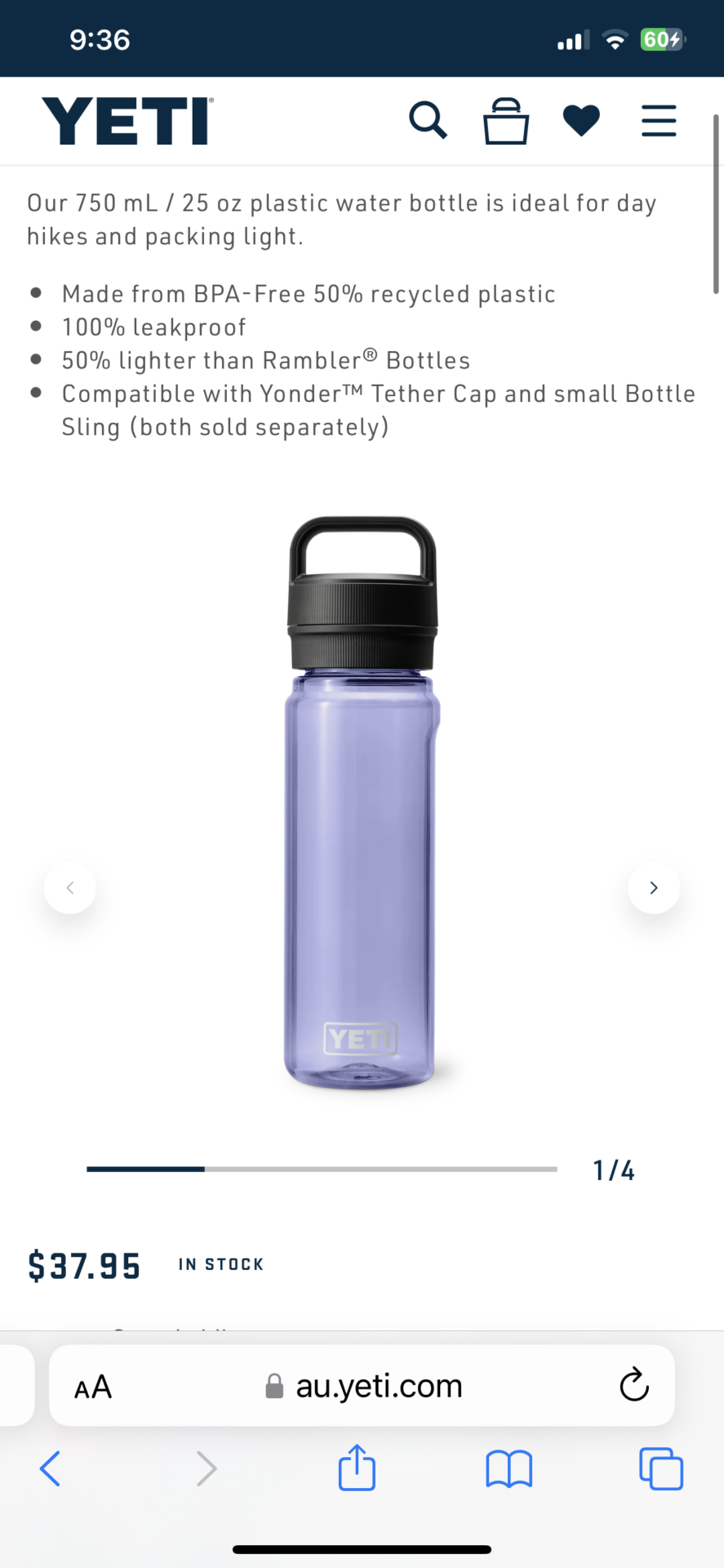 750mls Yeti purple drink bottle