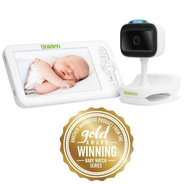 Uniden 2K Super HD 5 inch Smart Baby Camera With Clamp / Monitor with Smartphone Access and Customisable Anmated Night Light BW6101R