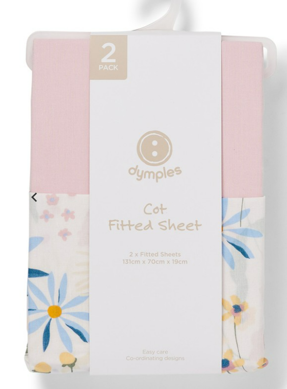 Dymples Fitted Cot Sheets - 2 pack