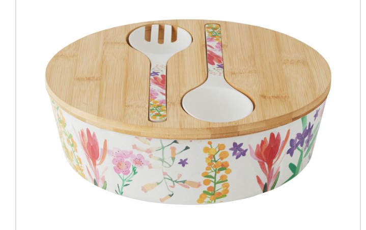 Wildflowers Bamboo Lid Salad Bowl