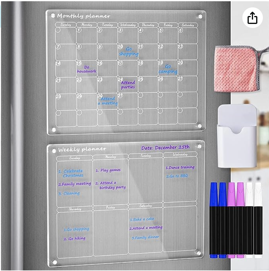 Acrylic Magnetic Dry Erase Board and Calendar for Fridge