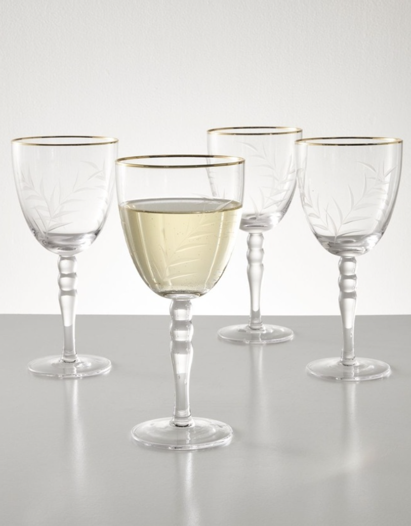 Myer - Heritage Luxe Etch Wine Glass Set of 4 With Gold Rim in Clear Etch