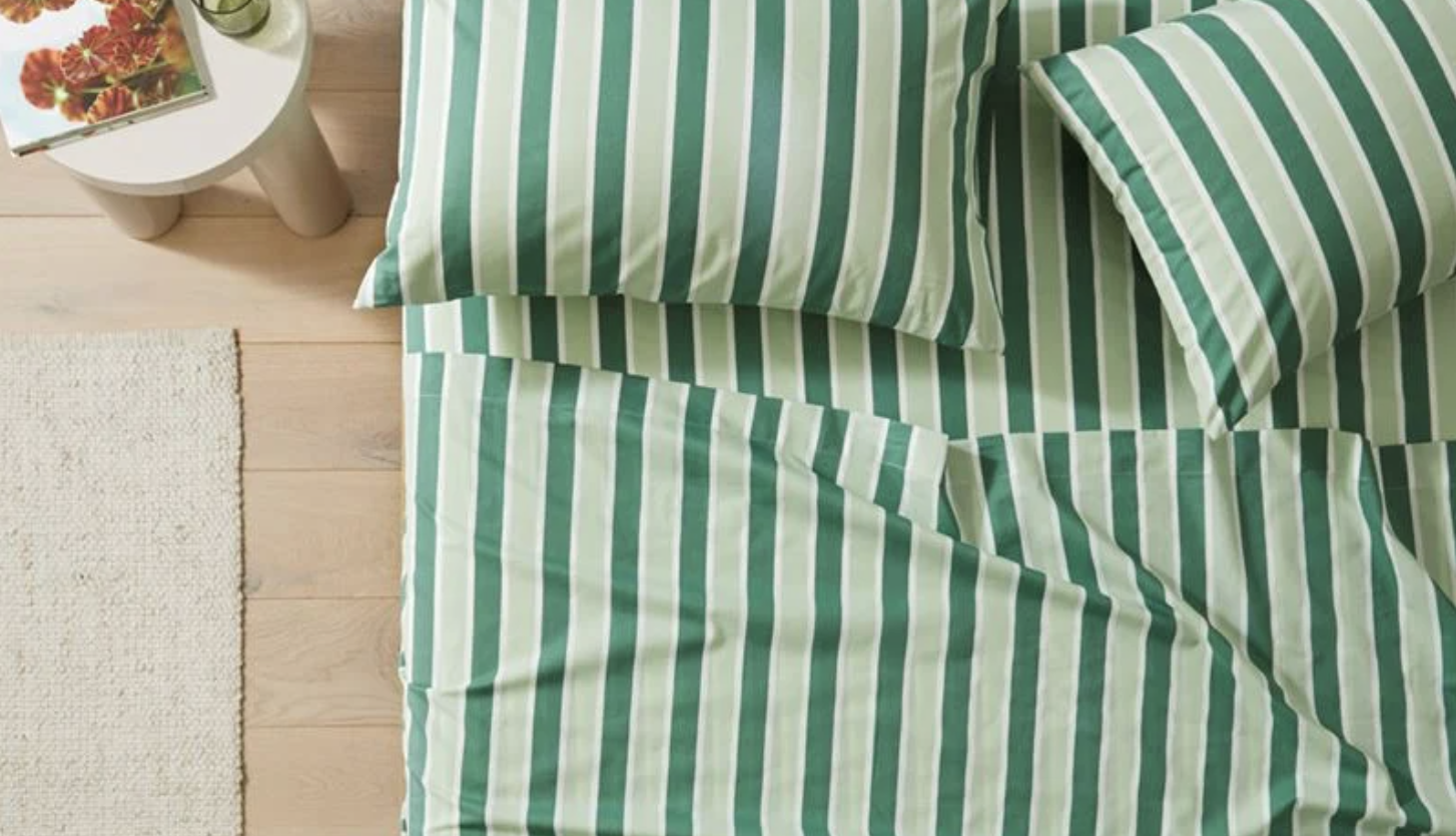 Adairs - Green Stripe Printed Percale Sheet Set