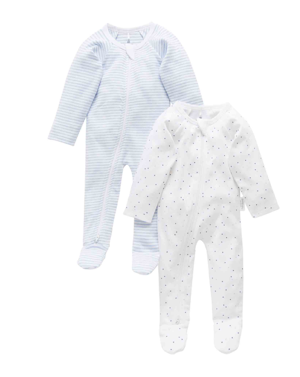 Pale Blue 2 Pack Zip Growsuit