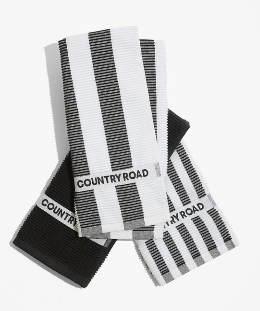 Country Road Stripe Australian Cotton Tea Towel Pack Of 3 in Charcoal