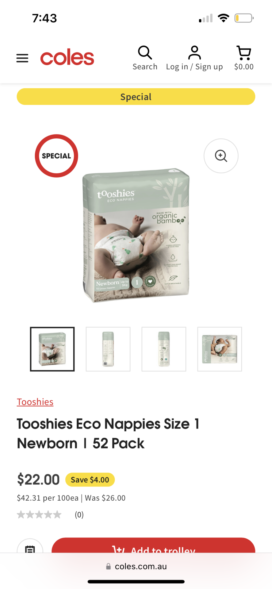 Tooshies Eco Nappies Size 1 Newborn | 52 Pack