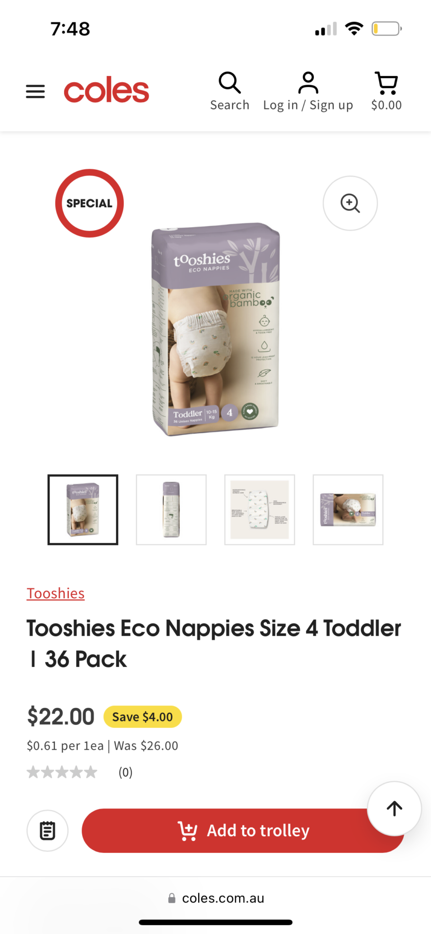 Tooshies Eco Nappies Size 4 Toddler | 36 Pack