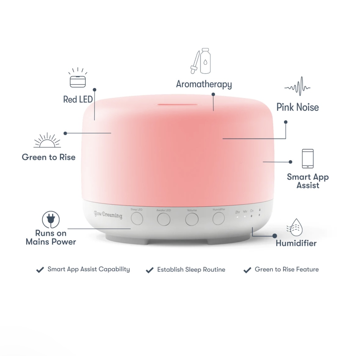 Humidifier/white,pink noise/night light