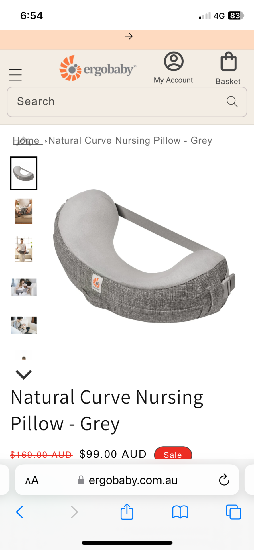 Milkbar Large Nursing Pillow (Twin) Grey