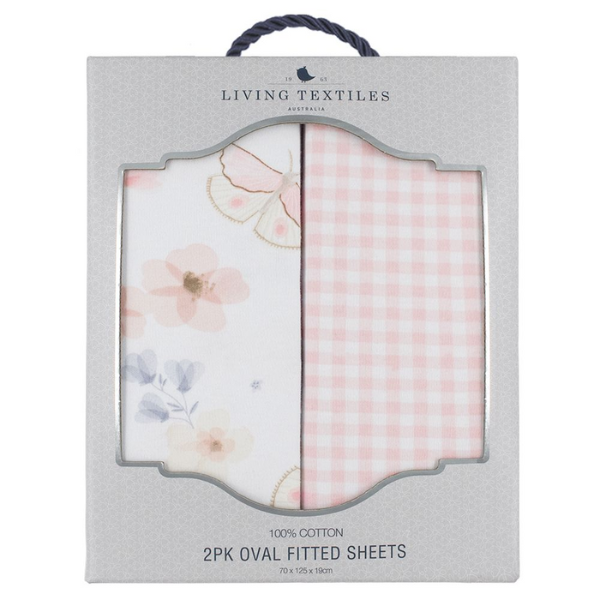 Living Textiles Round/Oval Cot Fitted Sheets 2pk Butterfly Garden