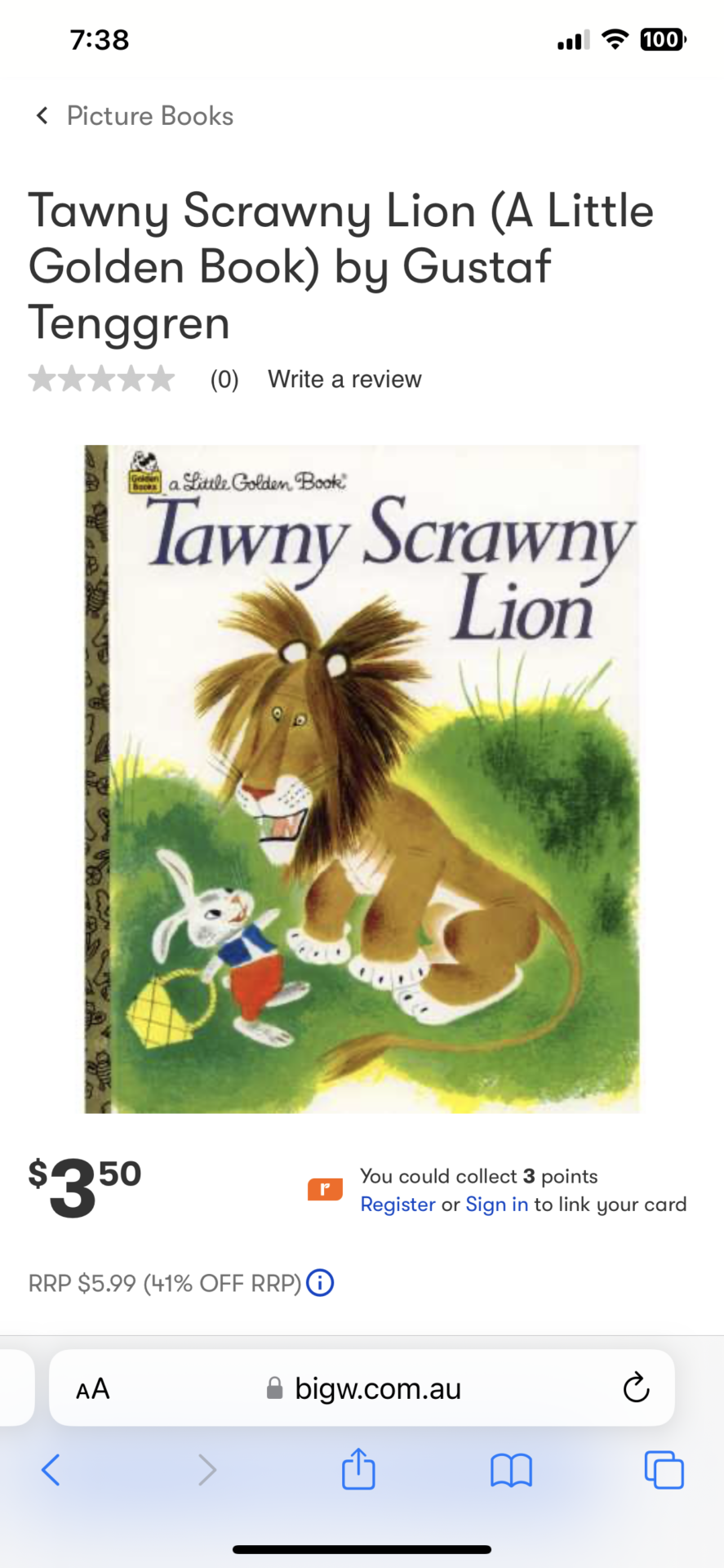 Tawny Scrawny Lion (A Little Golden Book) by Gustaf Tenggren