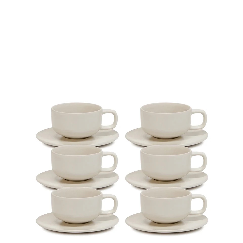 Hue Tea Cups & Saucers 200mL - Set of 6 - Stone
