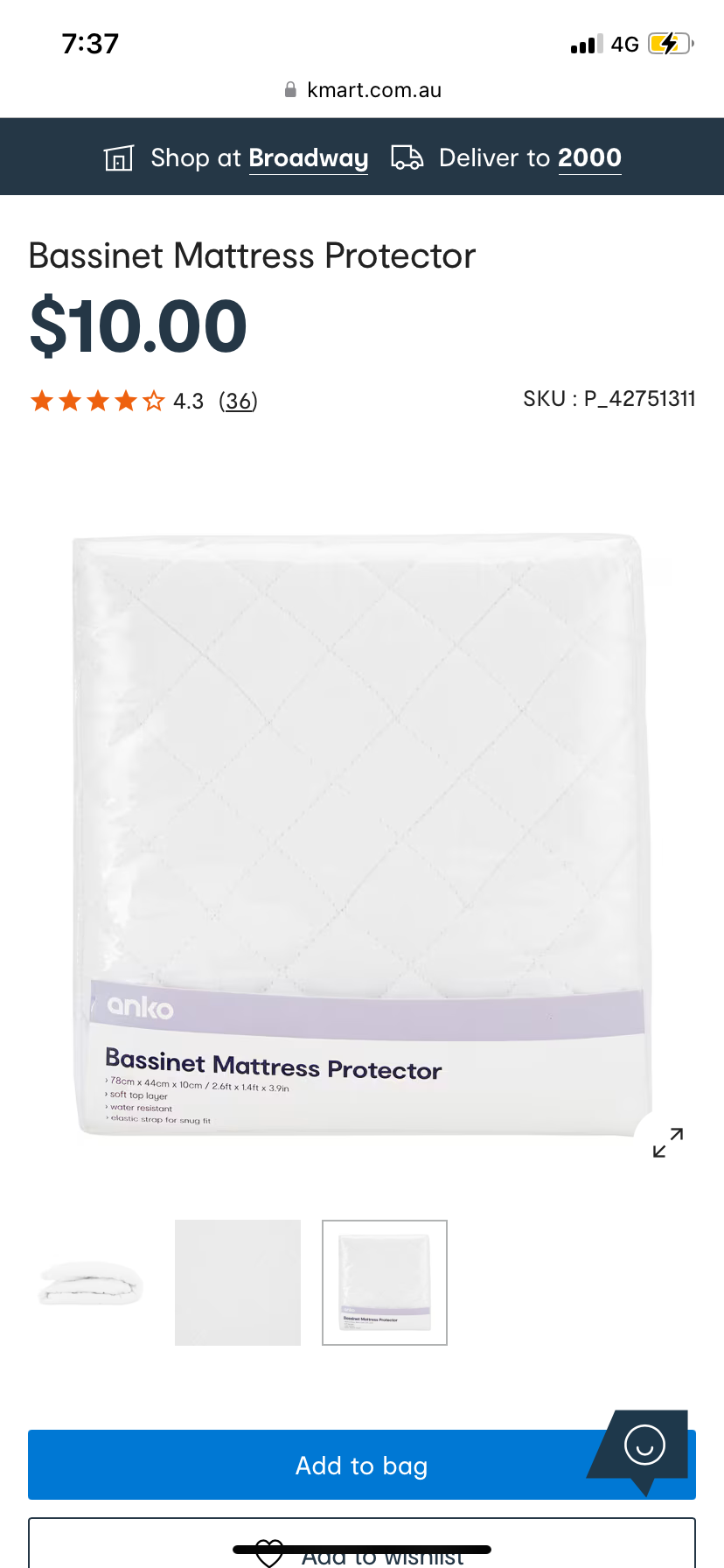 Bassinet  Mattress protector ( Kmart )