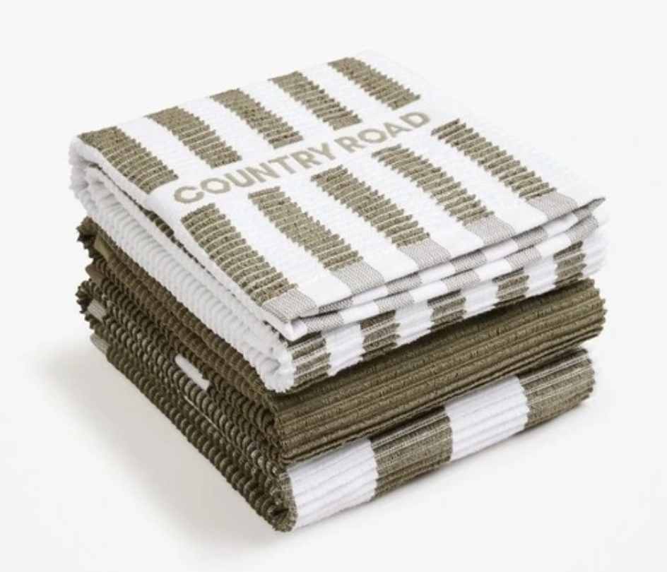 Stripe Australian Cotton Tea Towel Pack of 3 in Olive