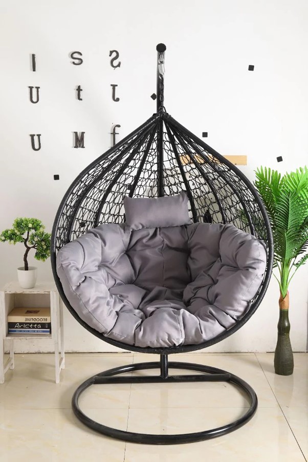 Egg Chair - Black Basket & Grey Cushion