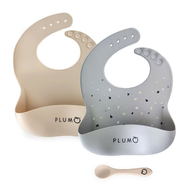 Plum Silicone Bib & Spoon Set