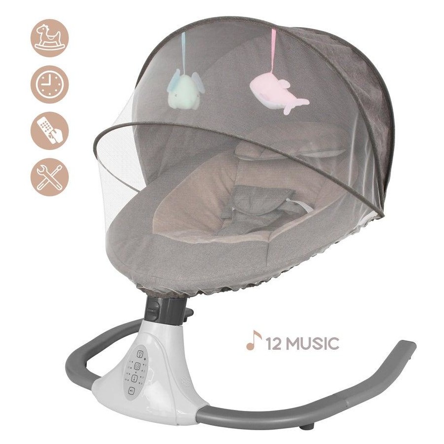 Baby Swing Cradle Electric Bouncer Seat Infant Rocker Remote Chair With Music Grey