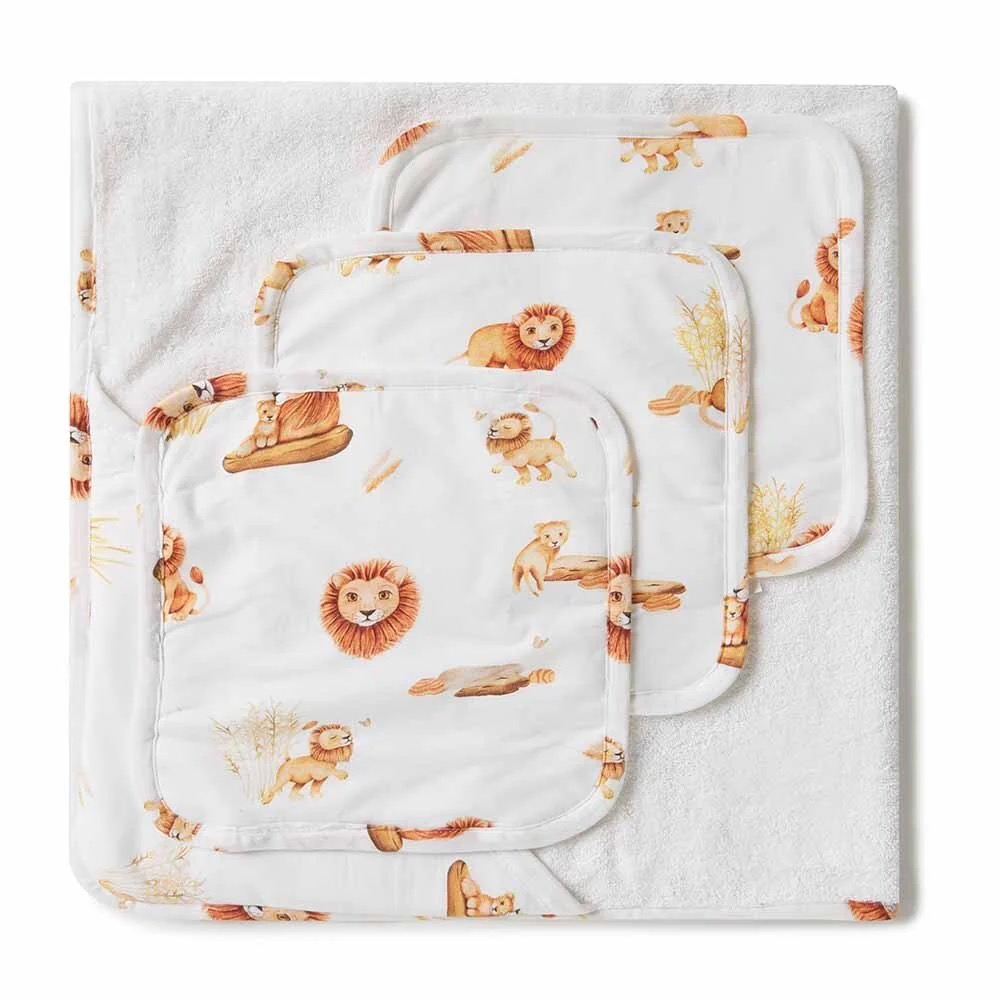 Lion Organic Baby Towel & Wash Cloth Set