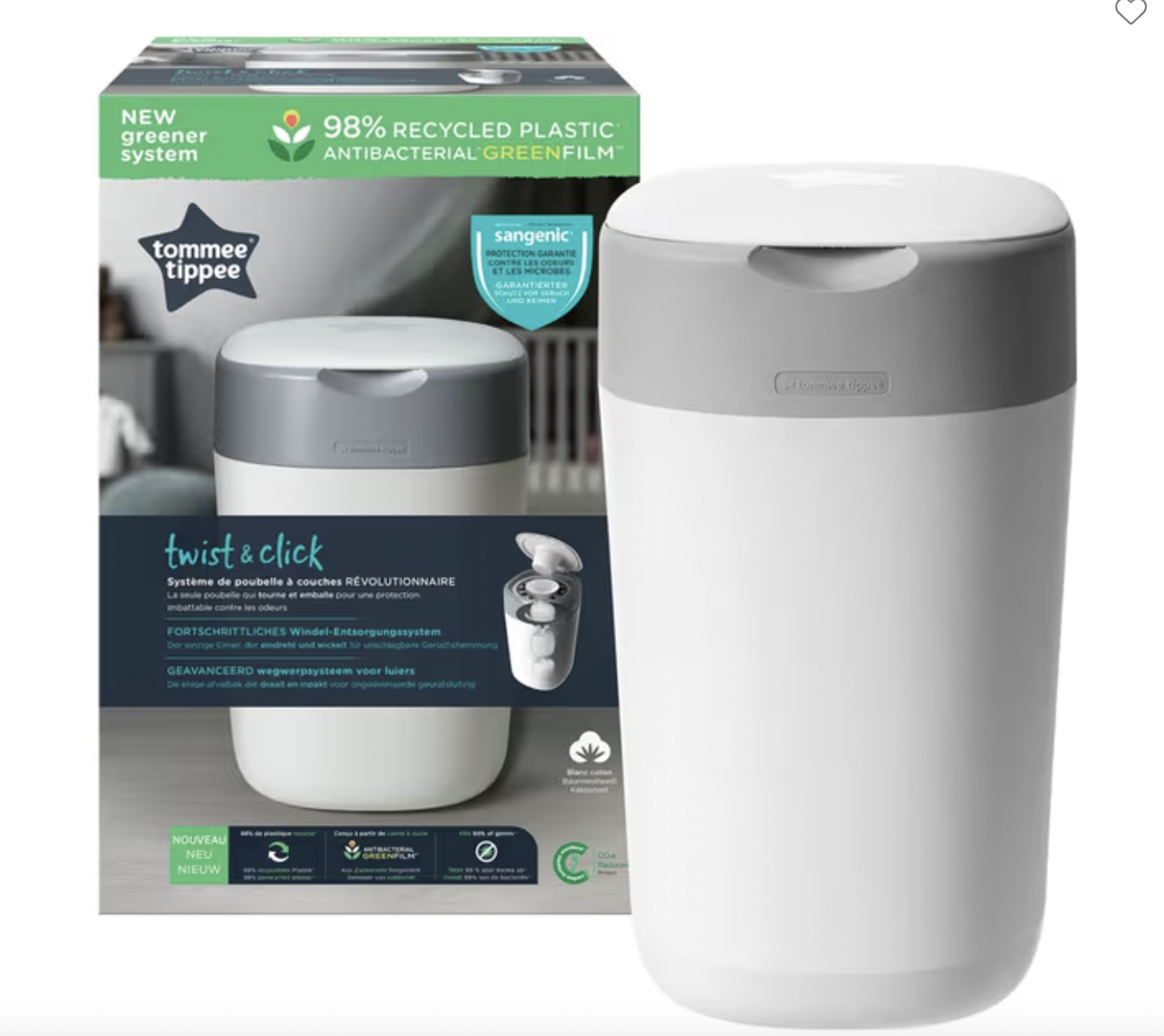 Tommee Tippee Twist & Click Nappy Disposal Unit - Cotton White