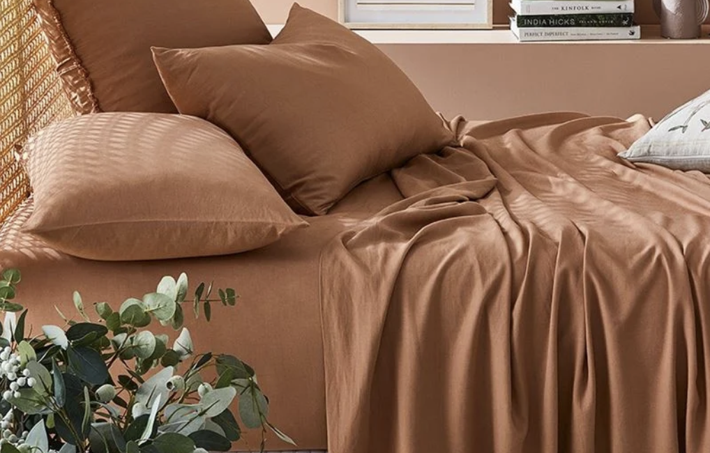 Bamboo Linen Earth Fitted Sheet Queen