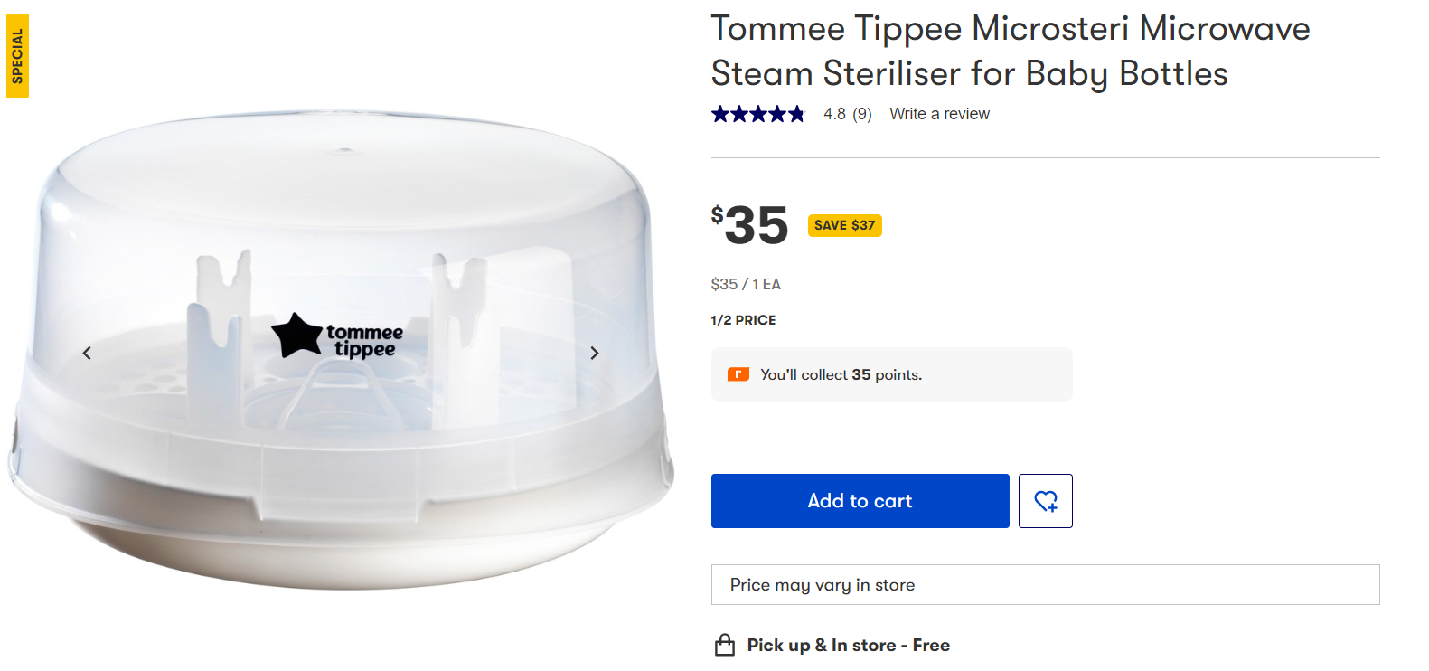 Tommee Tippee Microsteri Microwave Steam Steriliser for Baby Bottles